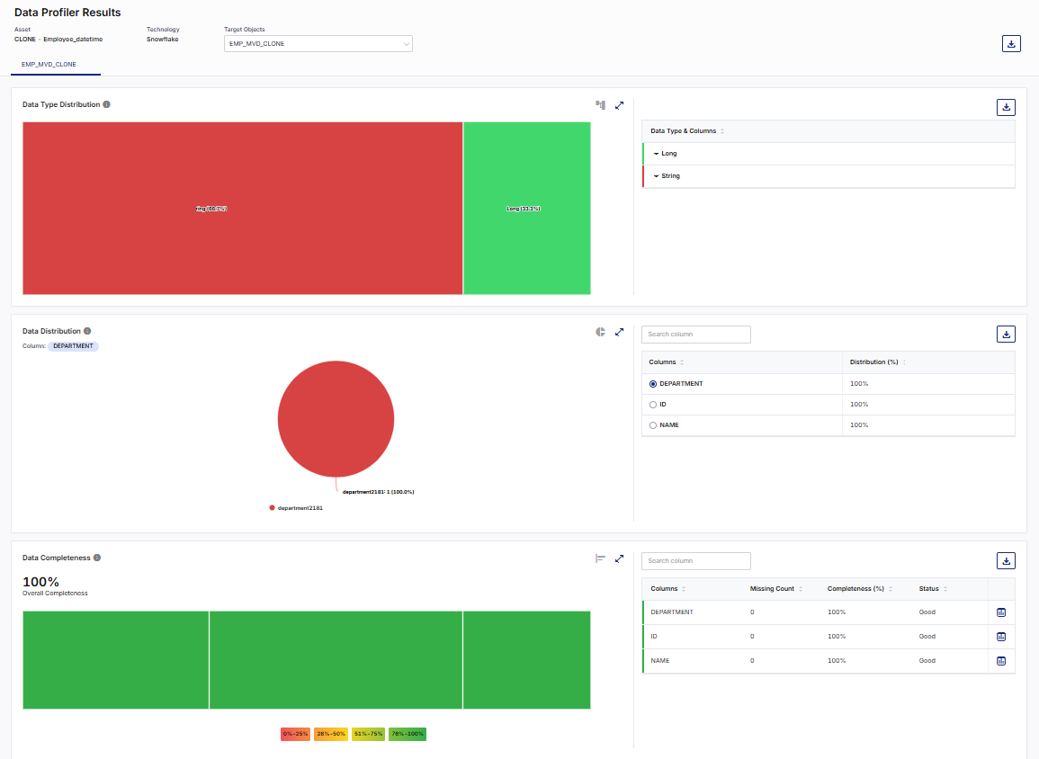 Data profiler results